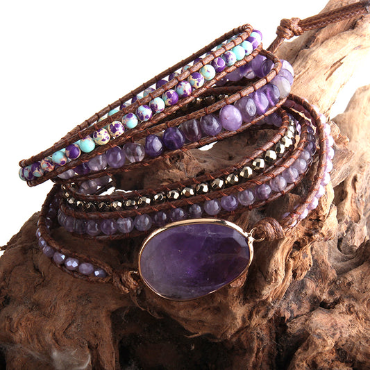 Natural Stone Wrap Bracelet - Amethyst