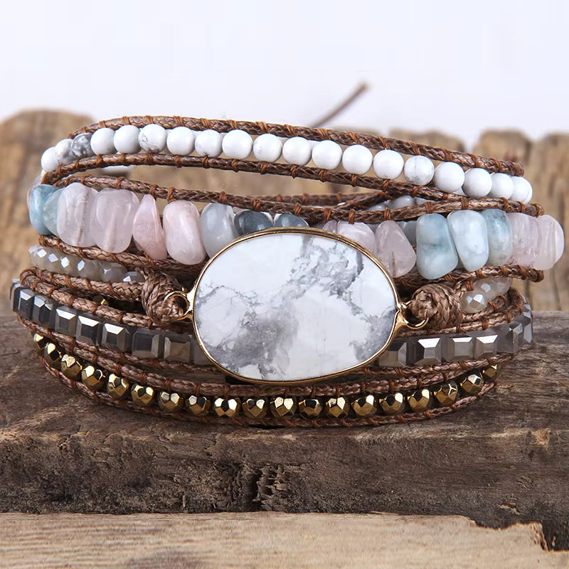 Natural Stone Wrap Bracelet - Howlite