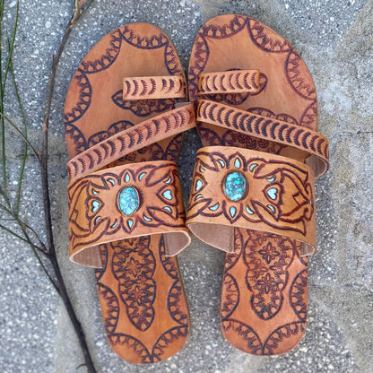 Leather Gemstone Indian Toe Sandals