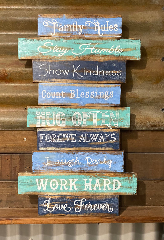 "Family Rules" wooden sign