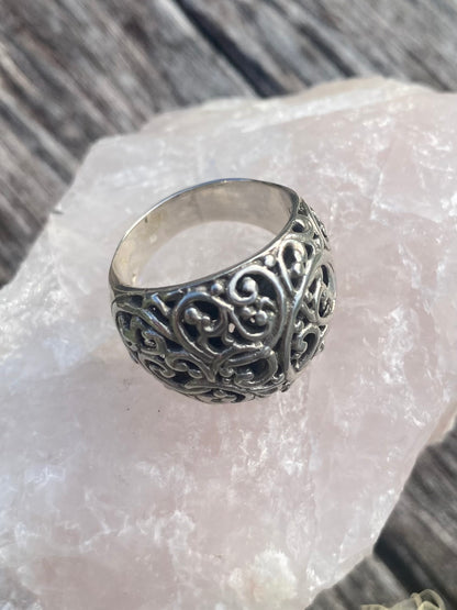 Sterling Silver Rounded Filagree Ring