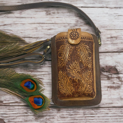 Peacock Phone Wallet  - Chocolate Brown