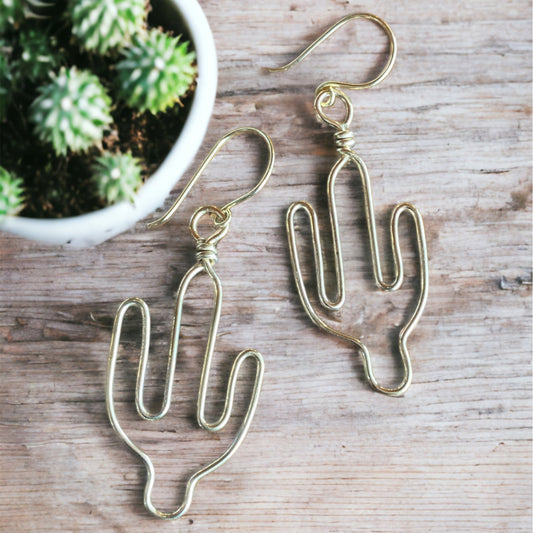 Cactus Earrings - Gold Tone