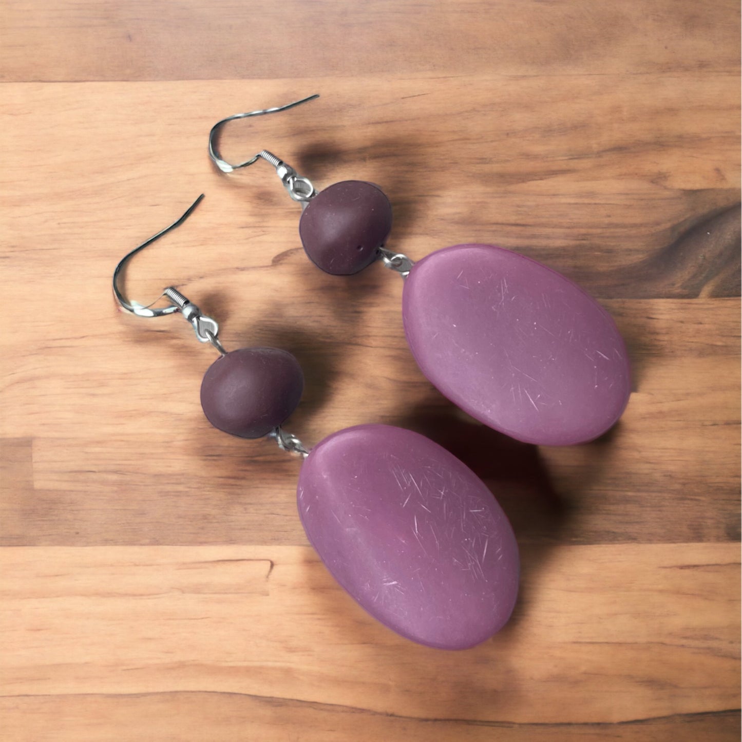 Resin Beaded Earring - Plum