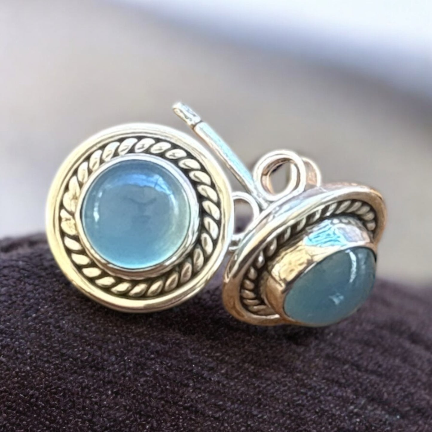Chalcedony sterling silver studs