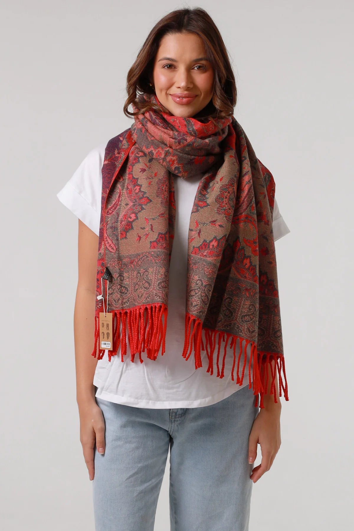 Winter scarf - reds and greens