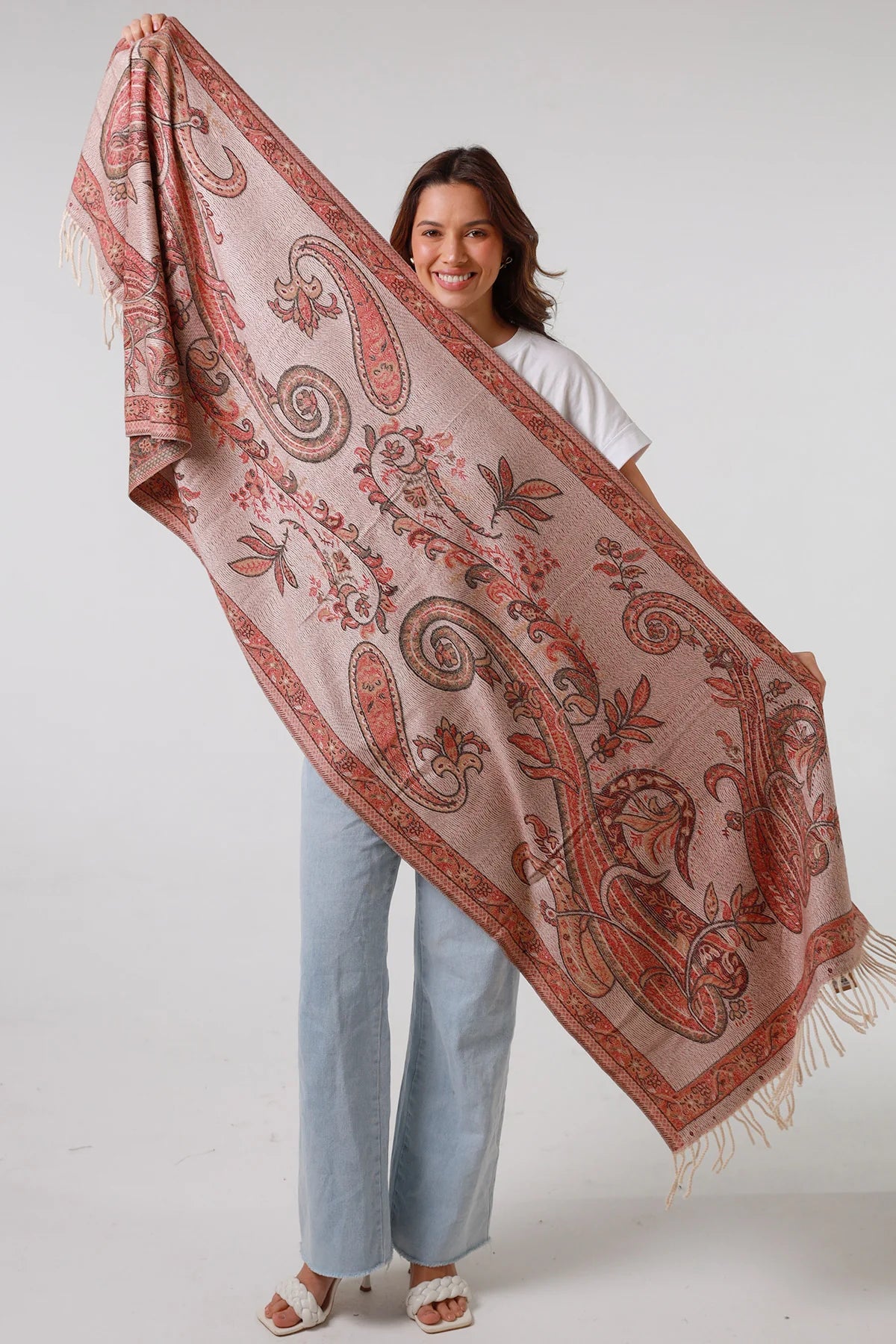 Winter scarf - pinks & beige