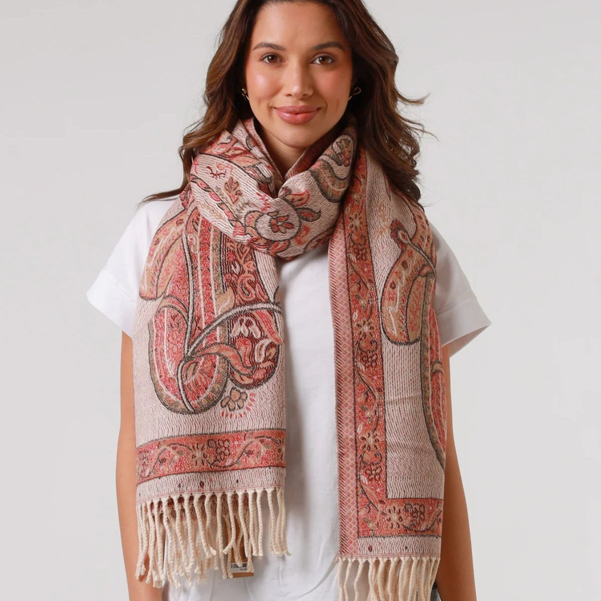 Winter scarf - pinks & beige