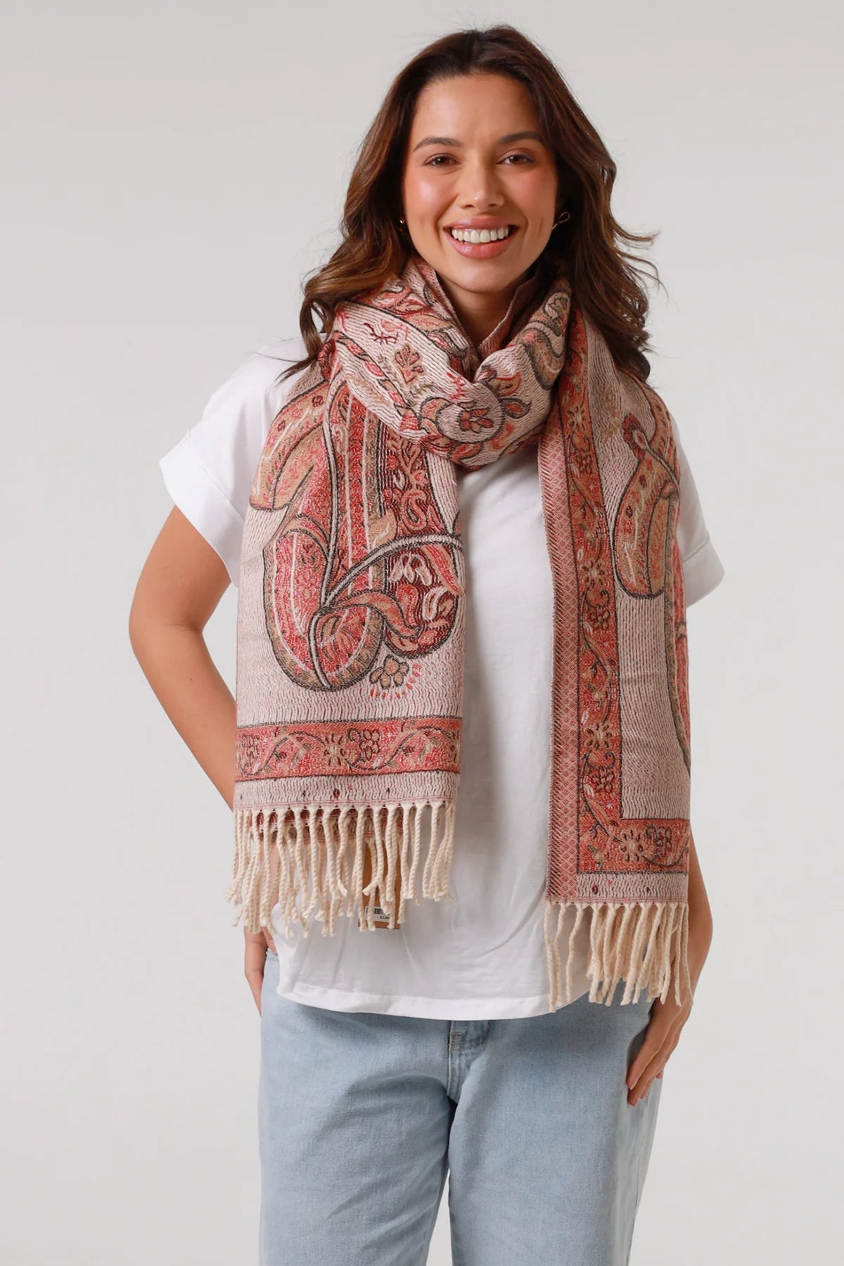 Winter scarf - pinks & beige
