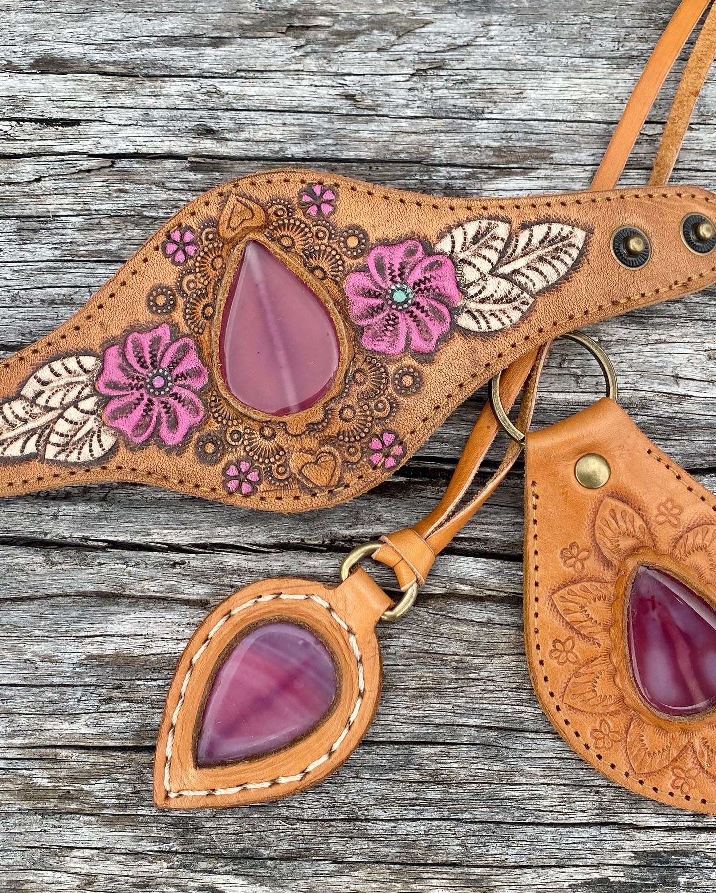 Gemstone Leather Cuffs