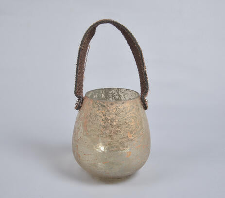 Mercury Glass Votive with Leather Handle