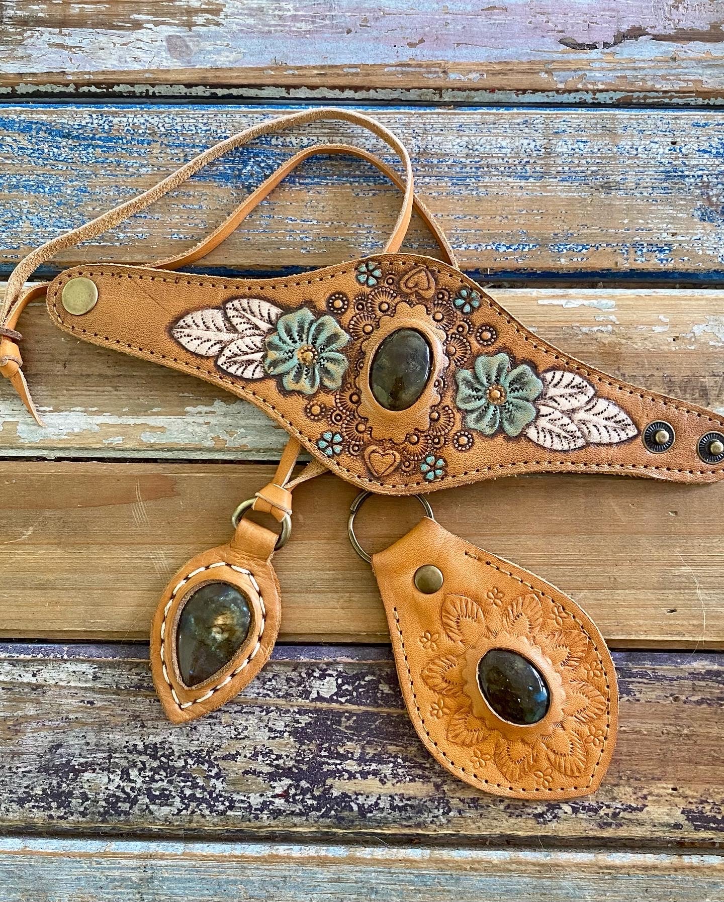 Gemstone Leather Cuffs