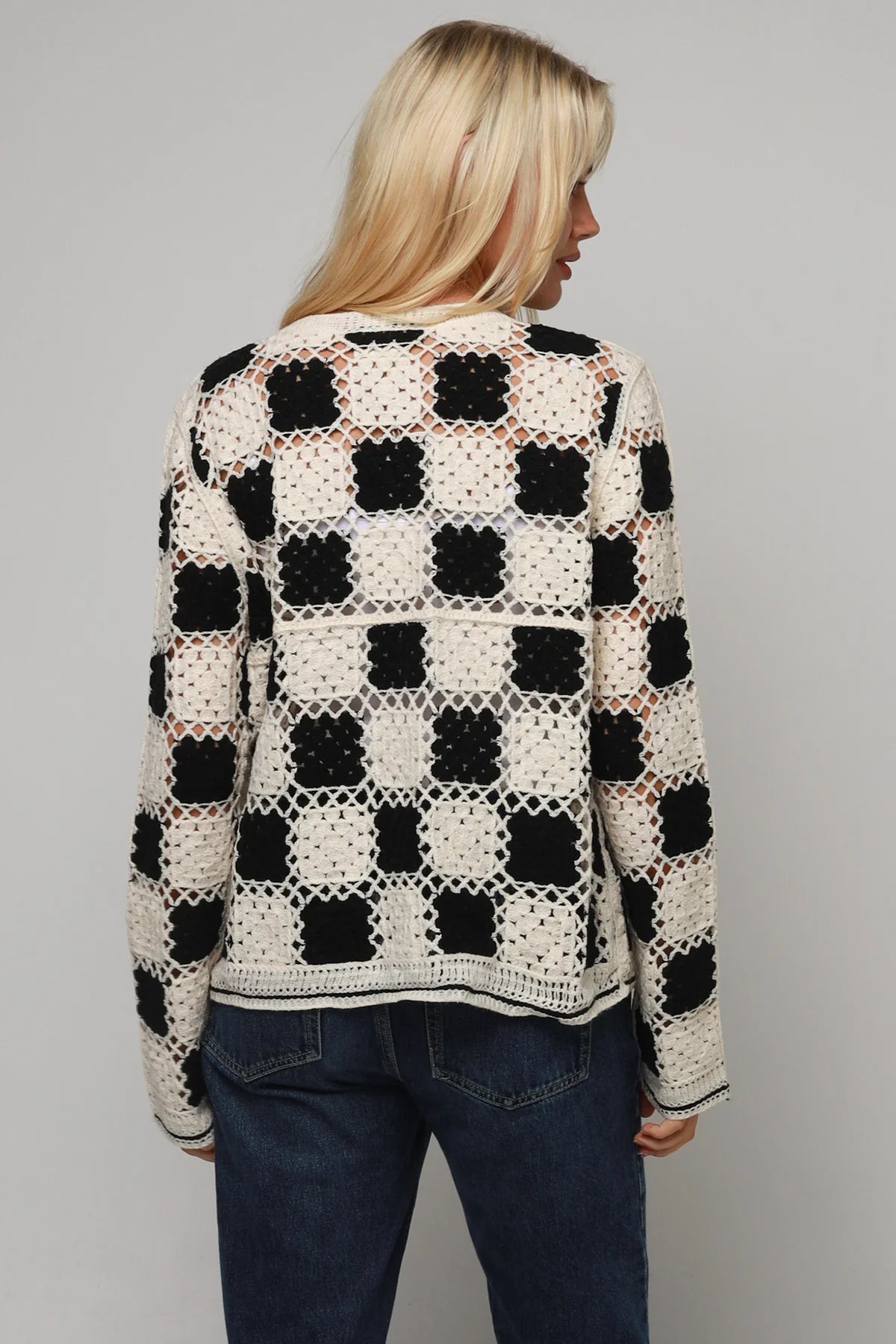 Crochet patchwork top - black and white