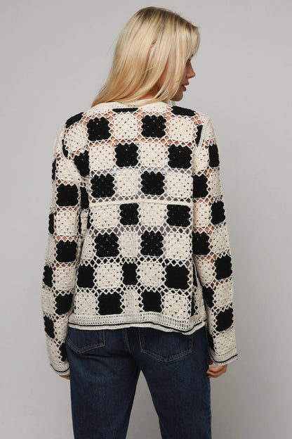 Crochet patchwork top - black and white
