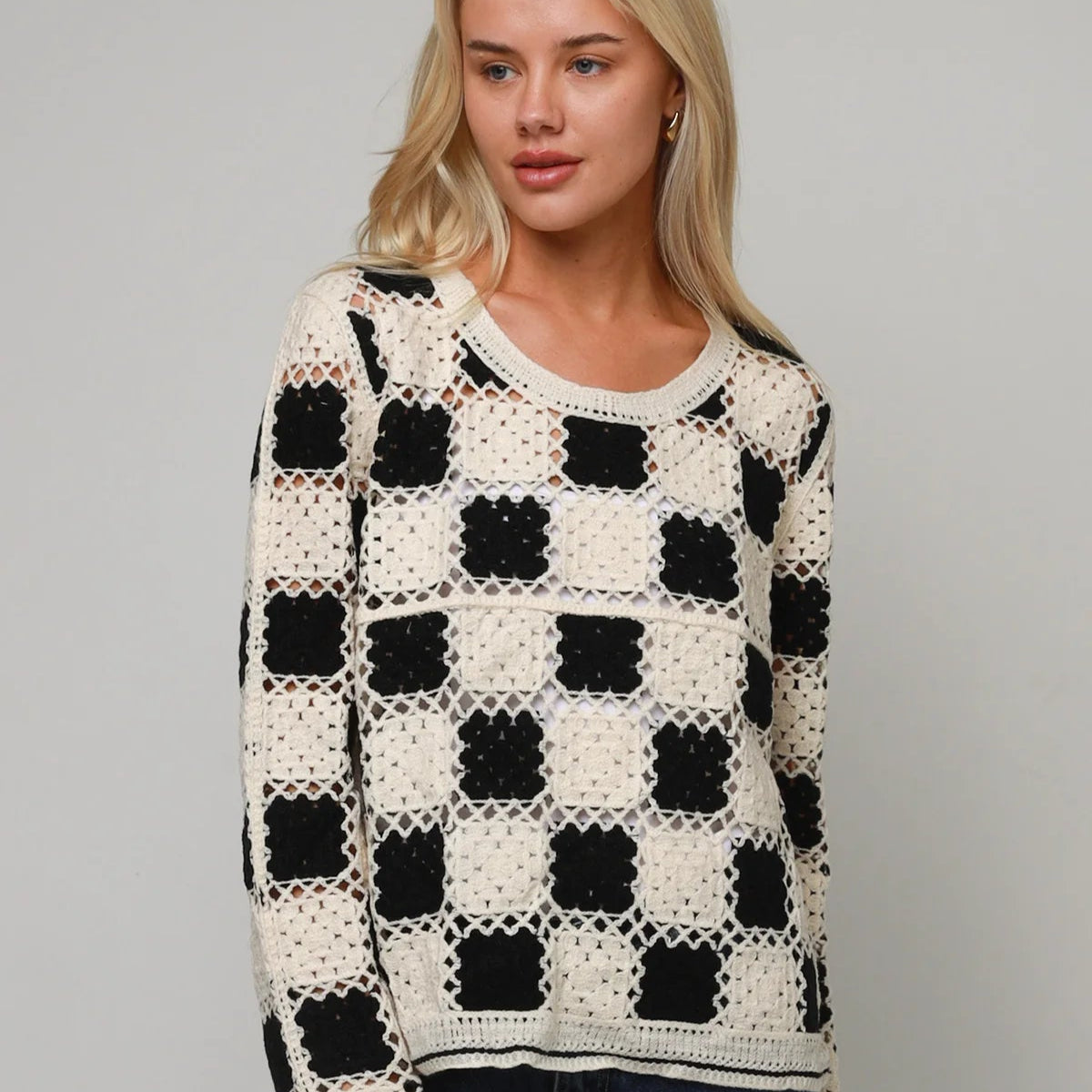 Crochet patchwork top - black and white