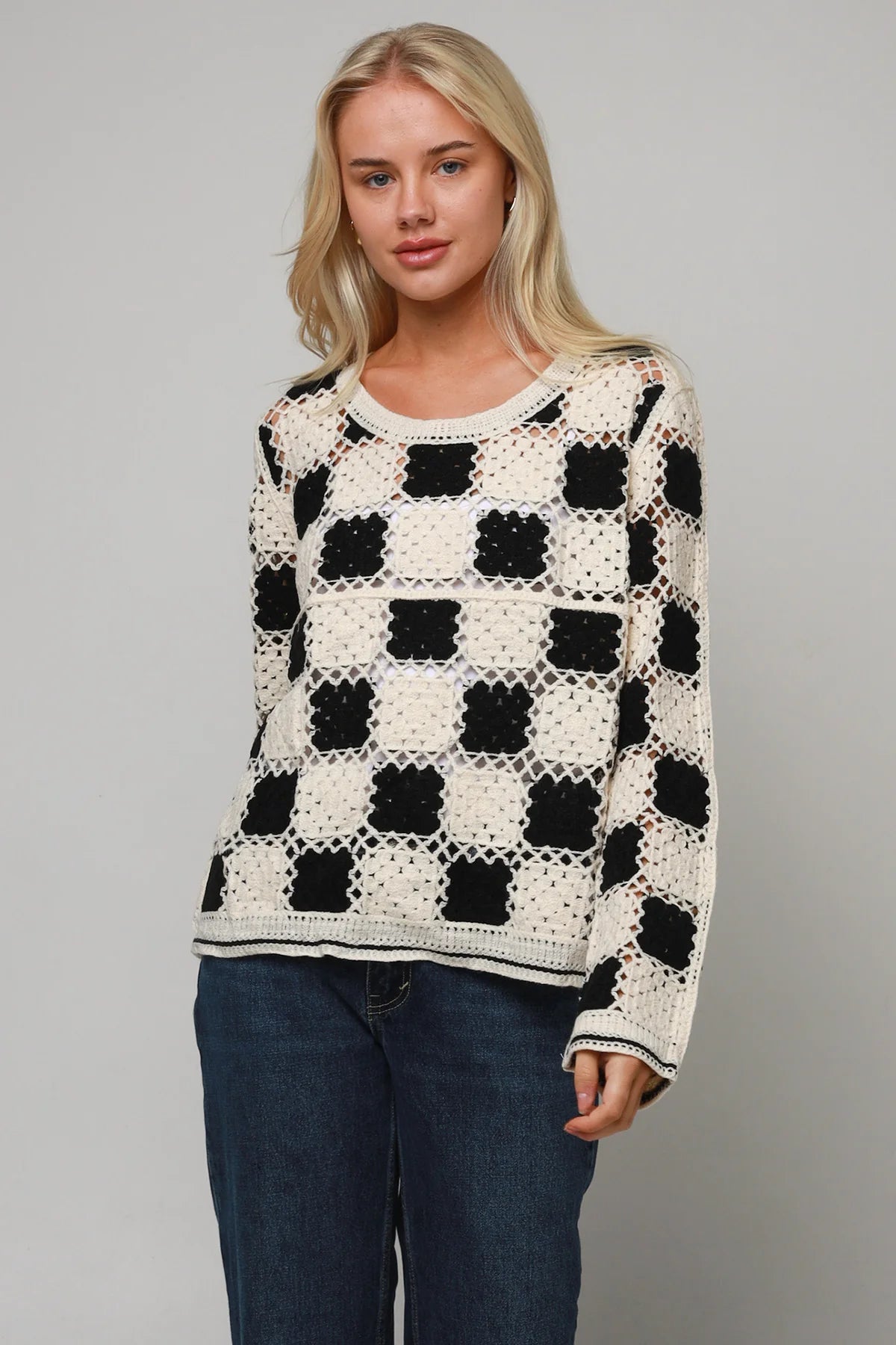 Crochet patchwork top - black and white