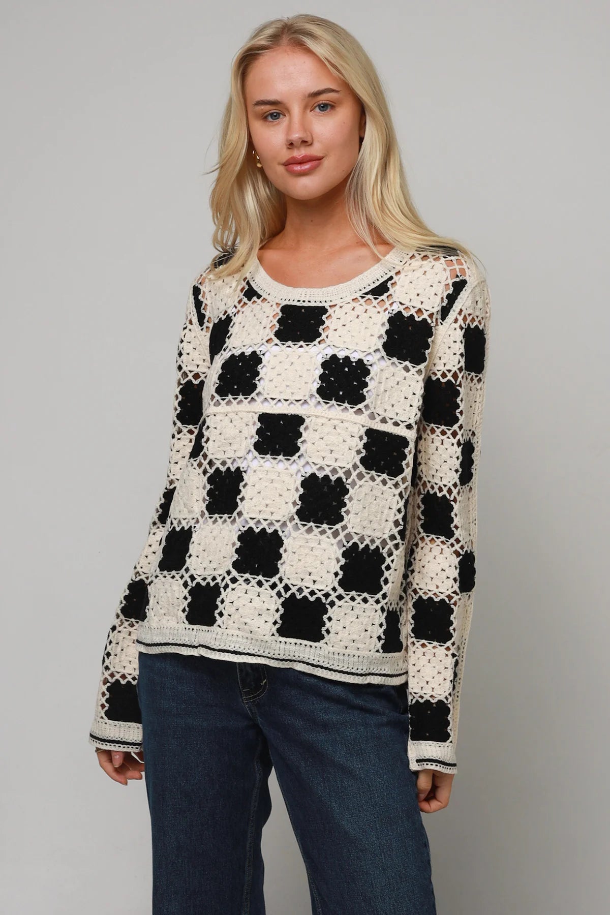 Crochet patchwork top - black and white