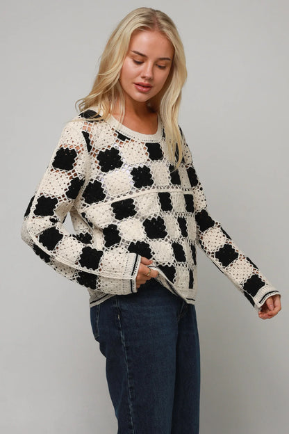 Crochet patchwork top - black and white