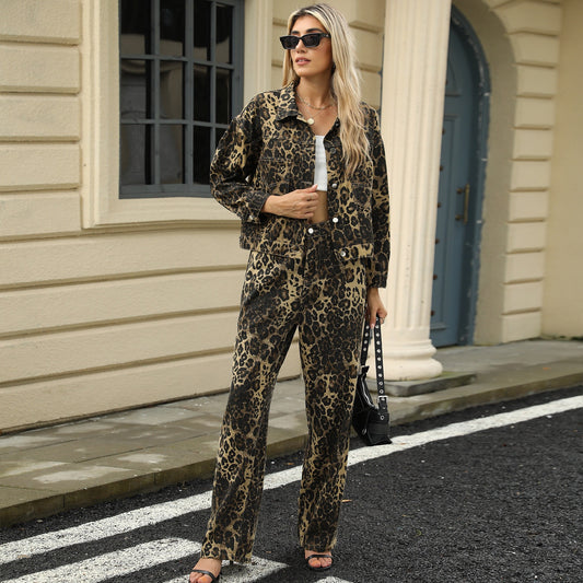 Leopard Print Cotton Denim Jacket