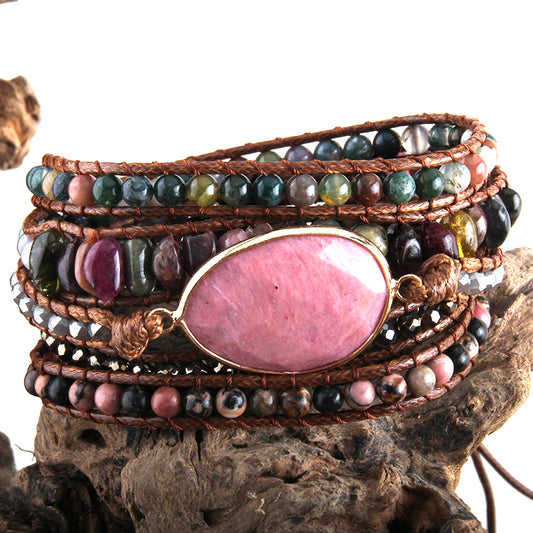 Natural Stone Wrap Bracelet - Rhodochrosite