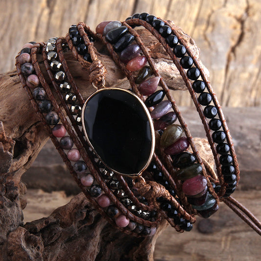 Natural Stone Wrap Bracelet - Onyx