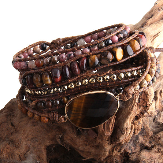 Natural Stone Wrap Bracelet - Tigers Eye