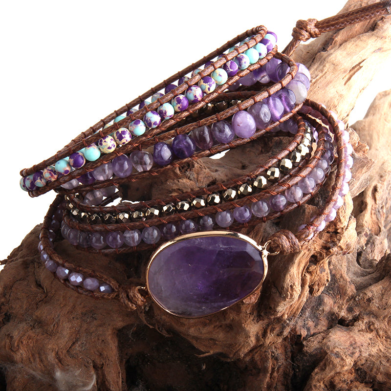 Natural Stone Wrap Bracelet - Amethyst
