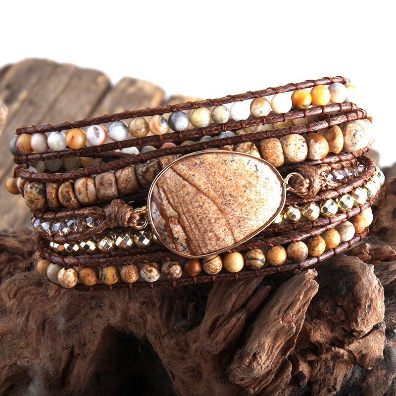 Natural Stone Wrap Bracelet - Jasper