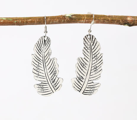 Antique Silver-toned Brass Leaf Earrings