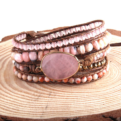 Natural Stone Wrap Bracelet - Rose Quartz