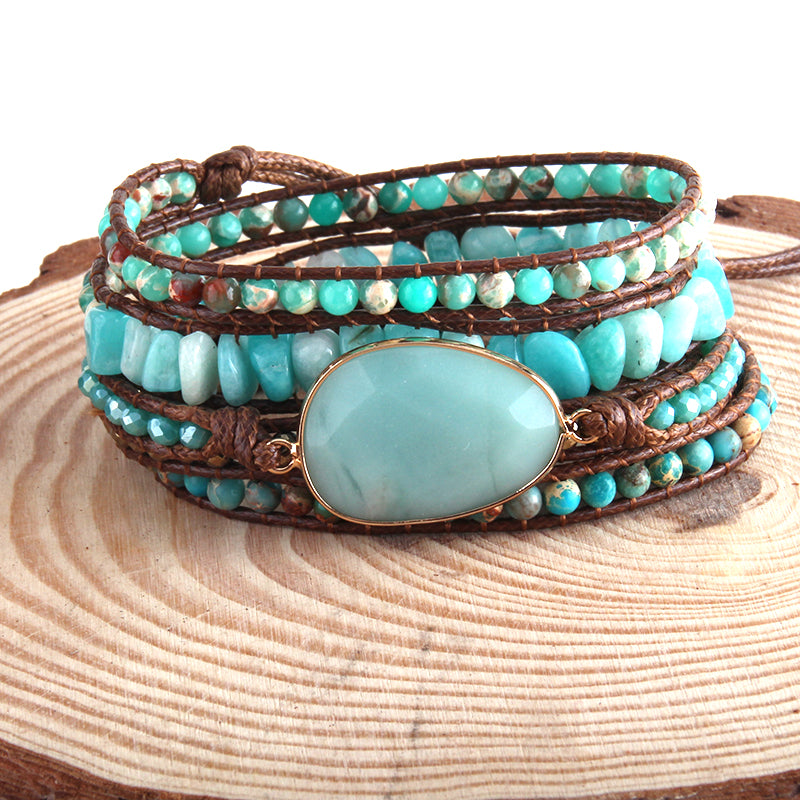 Natural Stone Wrap Bracelet - Amazonite