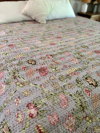 Kalista - Indian Kantha Quilt Bedspread Coverlet