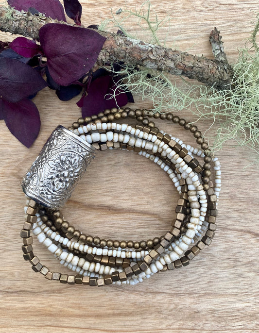 Layered Bracelet - White and bronze