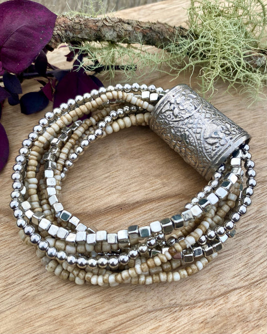 Layered Bracelet - White and silver