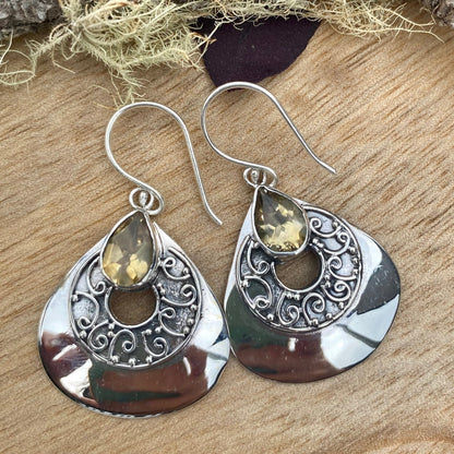 Teardrop Dangle Earrings - Citrine