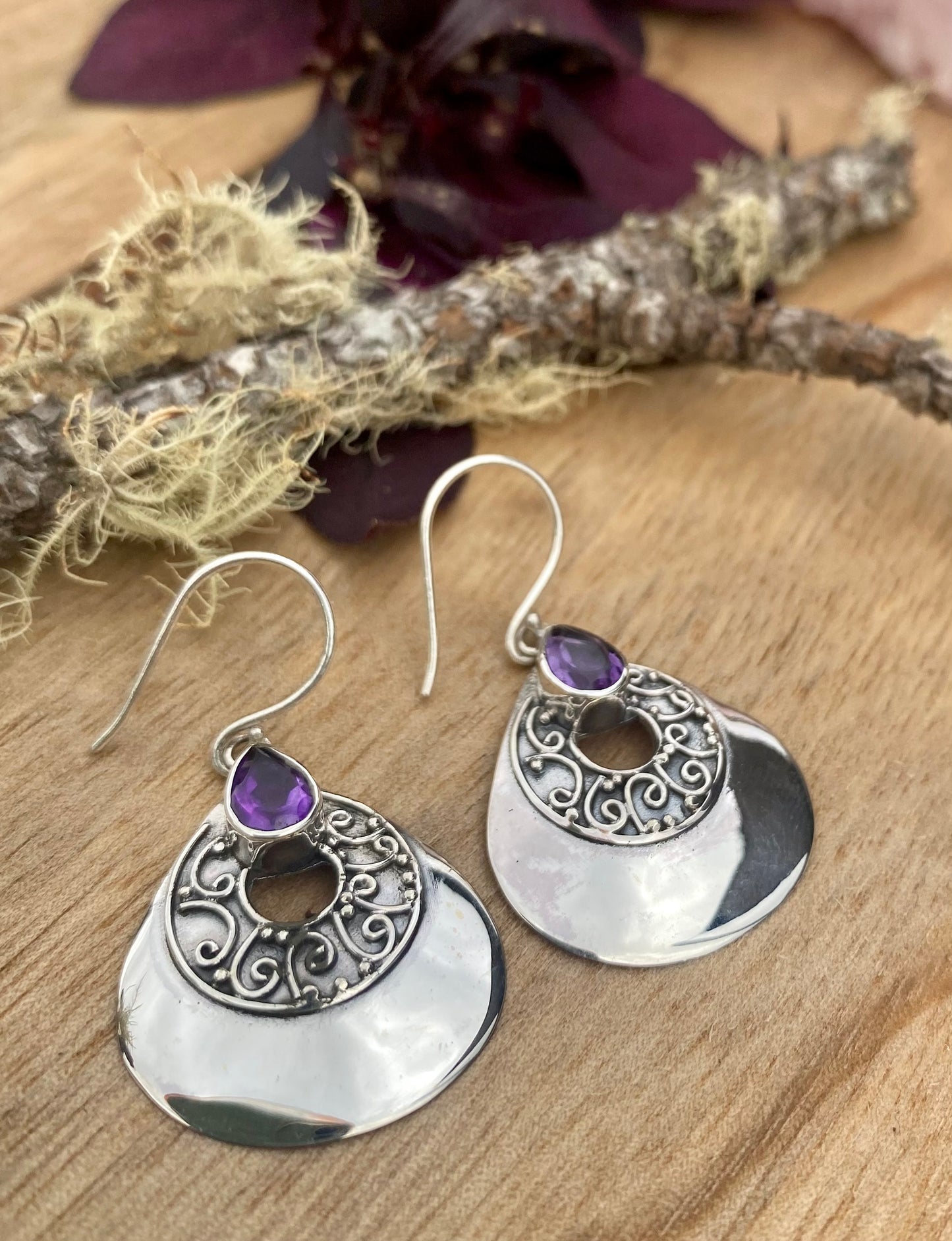 Teardrop Dangle Earrings - Amethyst