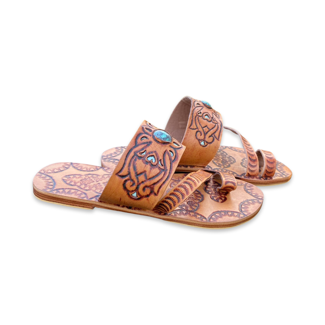 Leather Gemstone Indian Toe Sandals