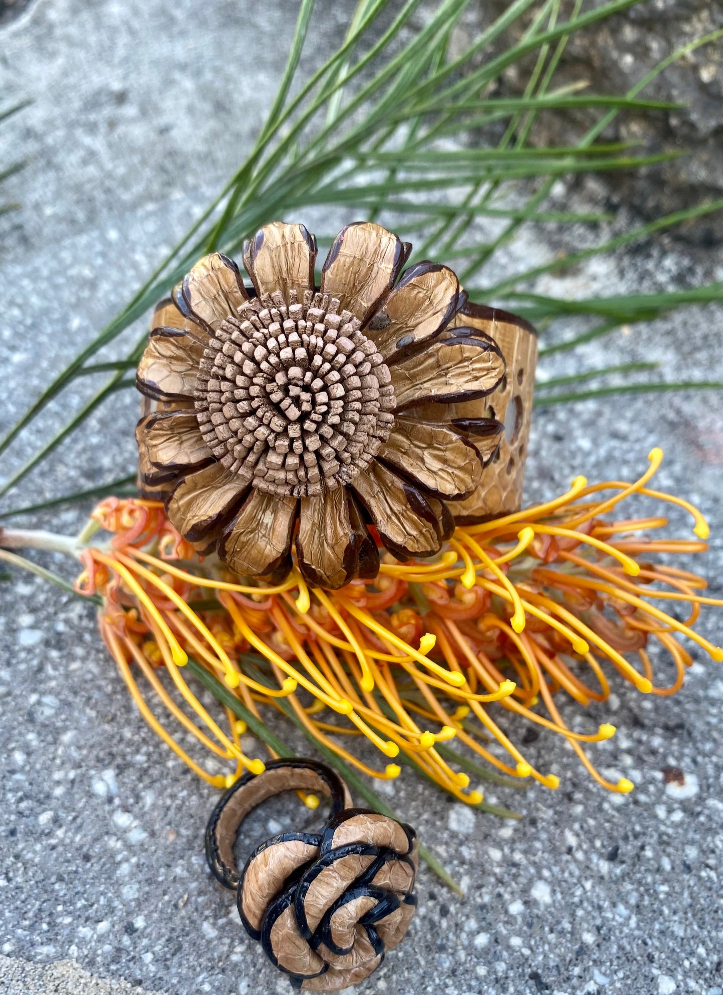 Snakeskin Flower Cuff - Light Tan