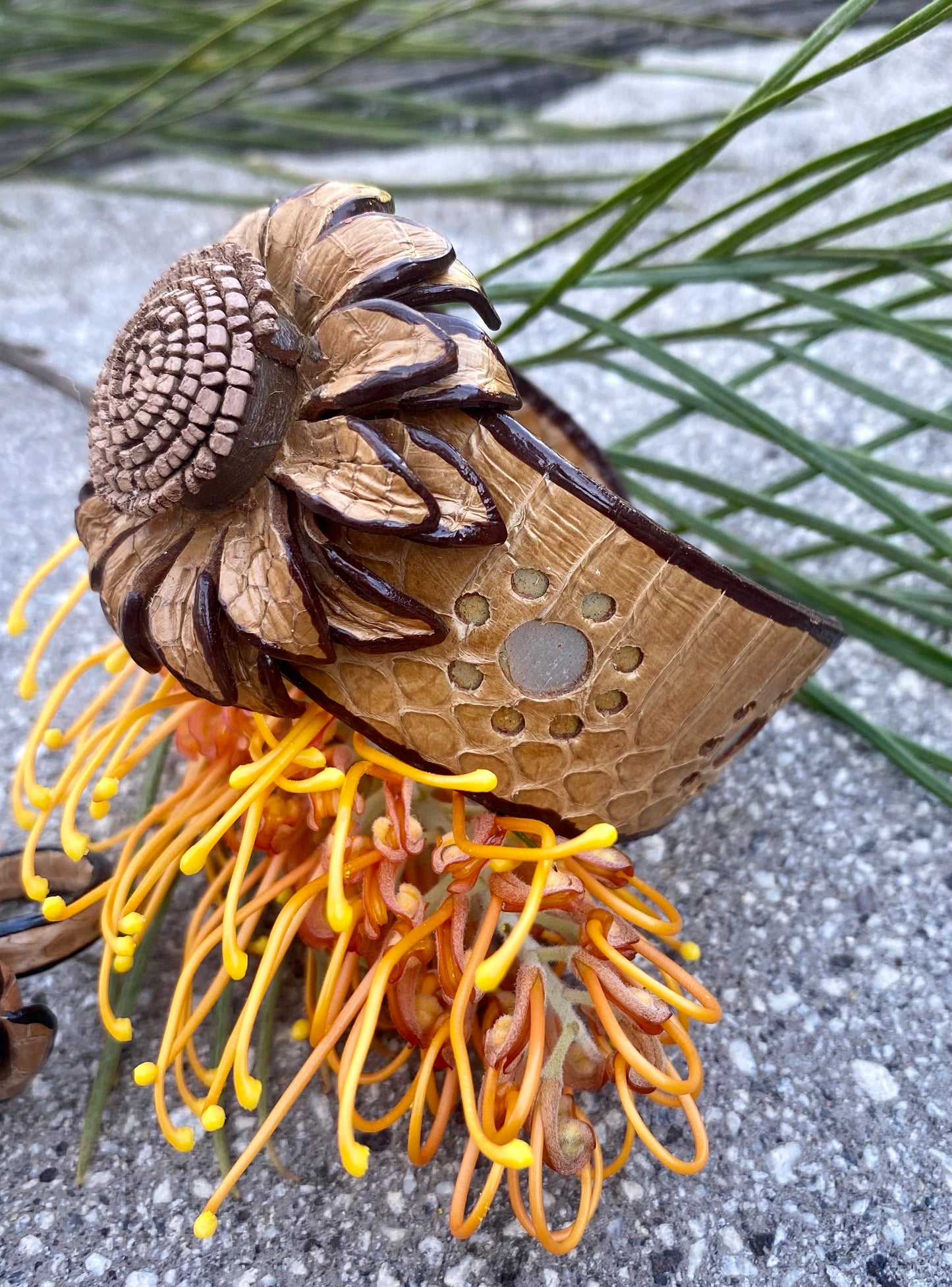 Snakeskin Flower Cuff - Light Tan