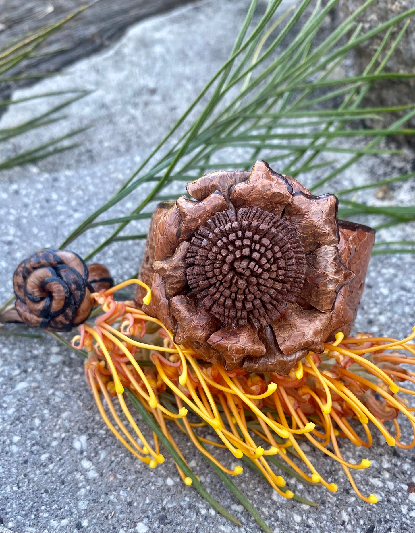 Snakeskin Flower Cuff - Dark Tan