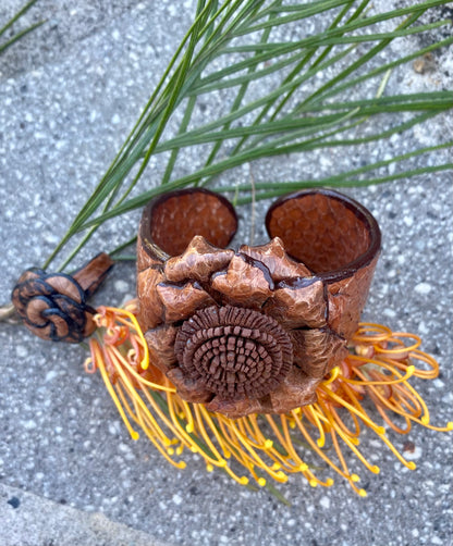 Snakeskin Flower Cuff - Dark Tan