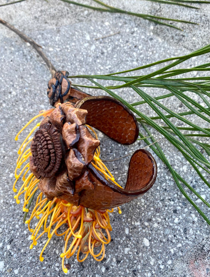 Snakeskin Flower Cuff - Dark Tan