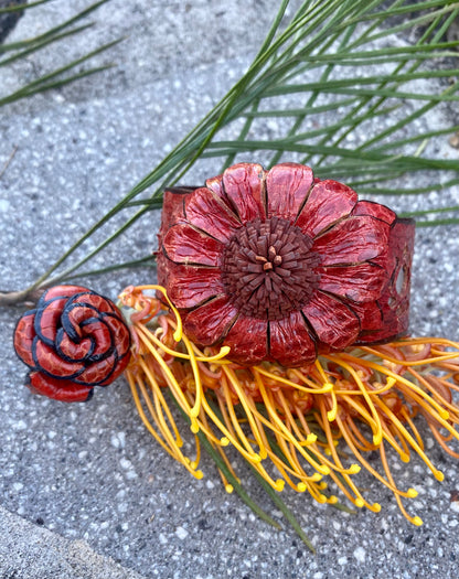 Snakeskin Flower Cuff - Red