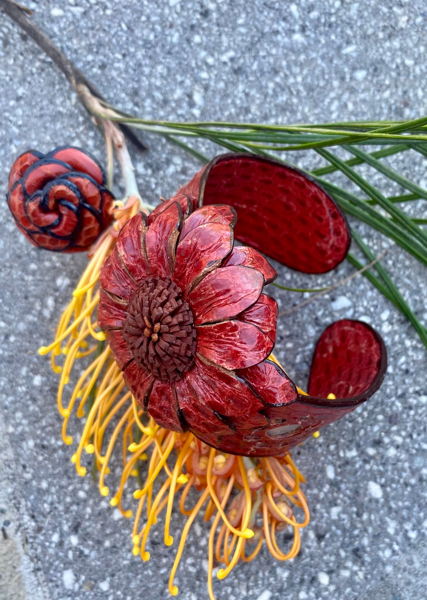 Snakeskin Flower Cuff - Red