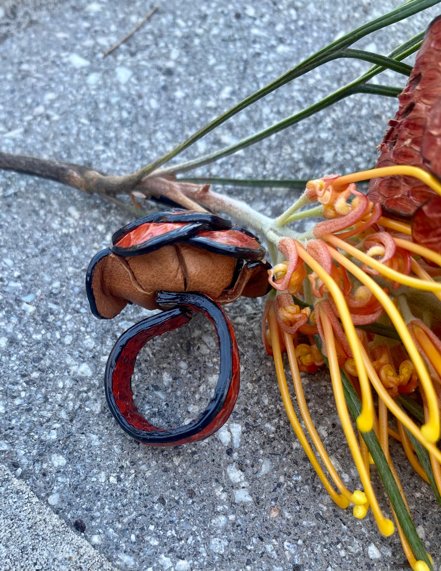 Snakeskin Flower Ring - Red