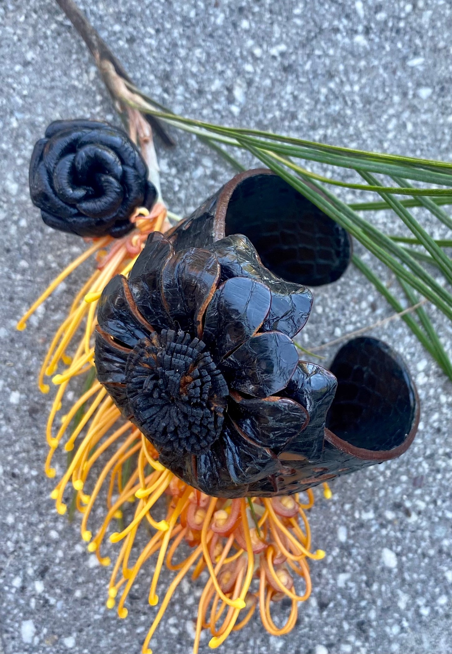 Snakeskin Flower Cuff - Black