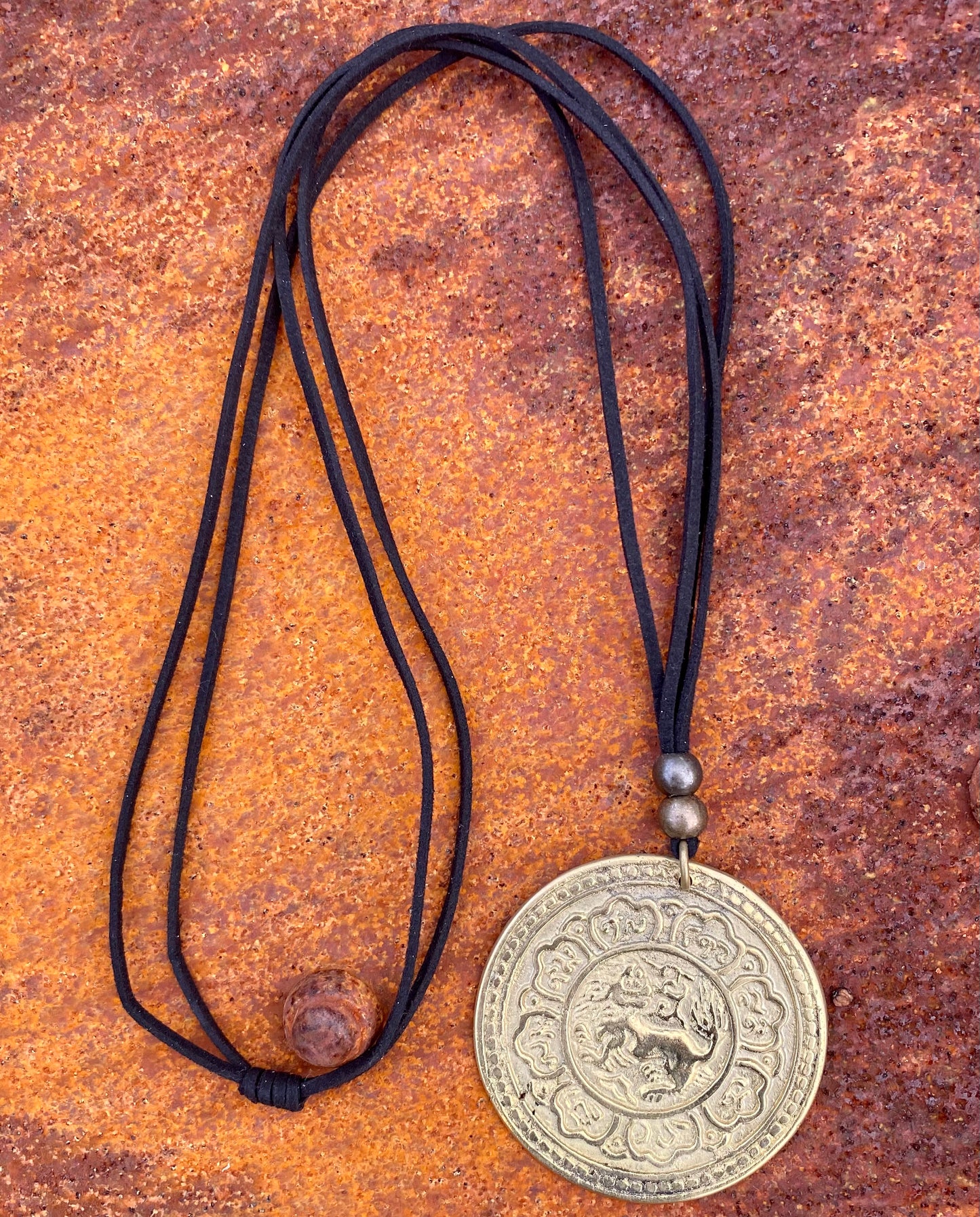 Lucky Lion Coin Suede Necklace