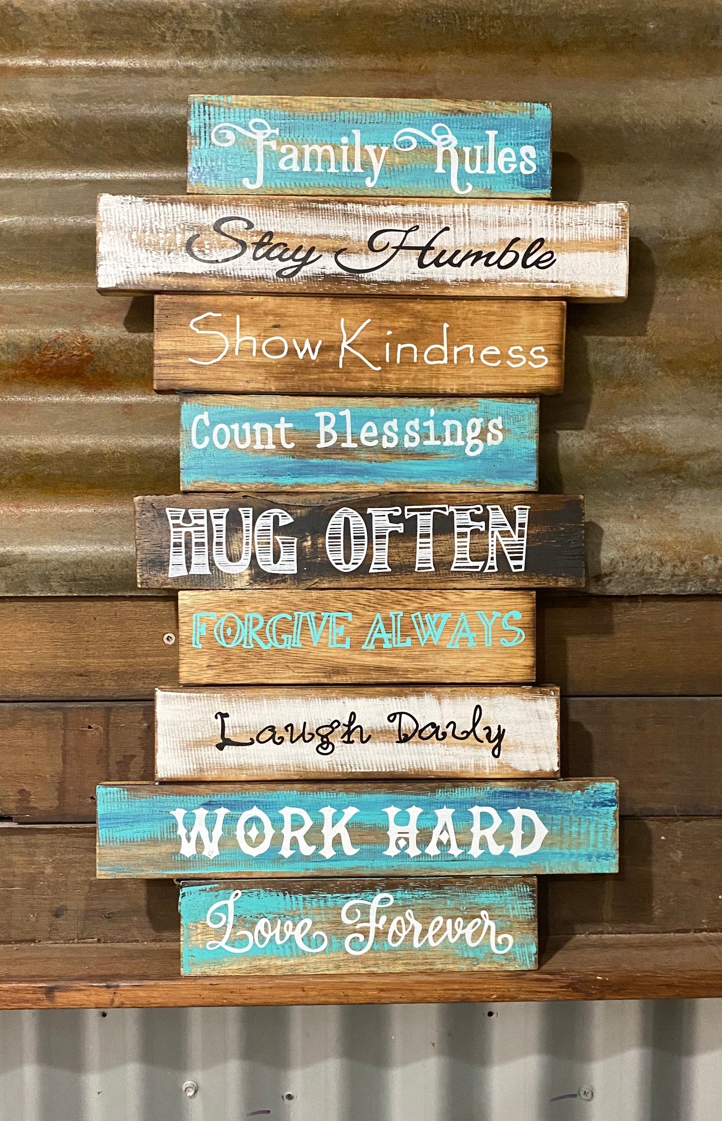 "Family Rules" wooden sign