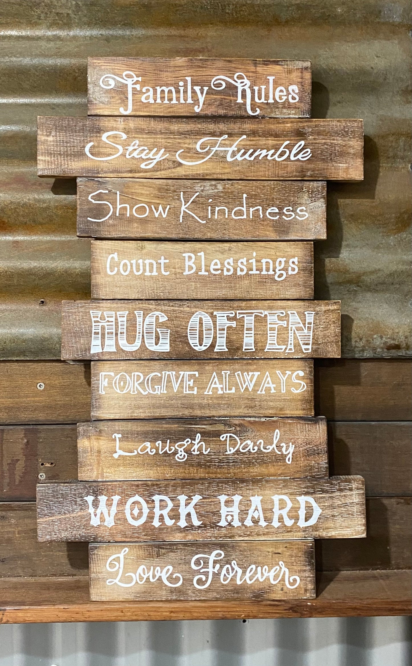 "Family Rules" wooden sign