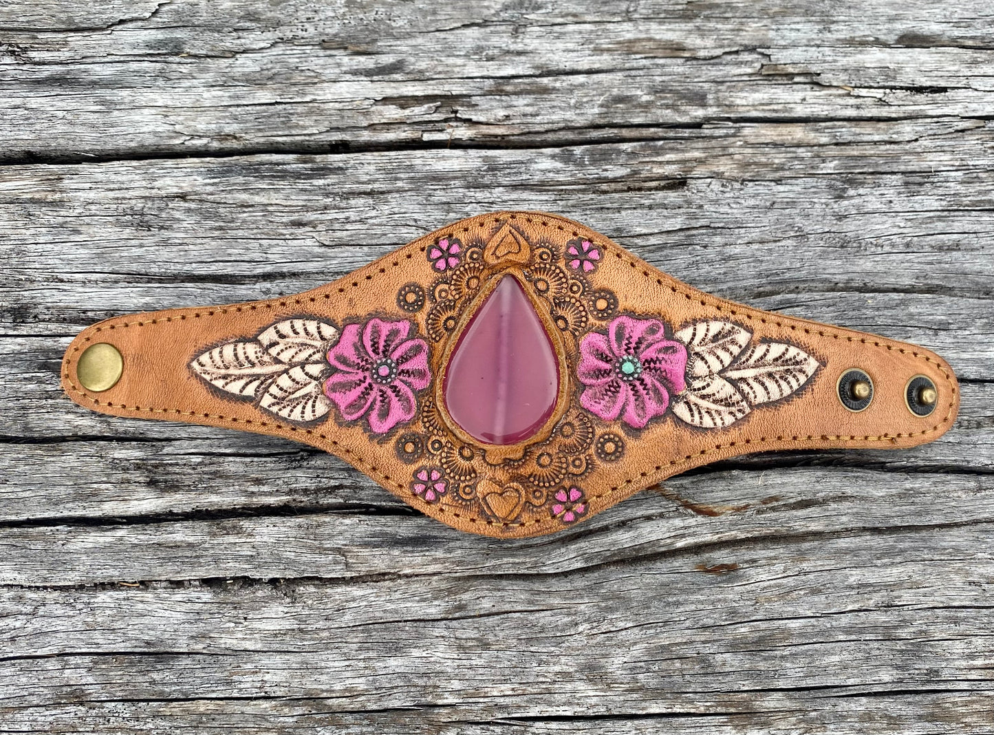 Gemstone Leather Cuffs